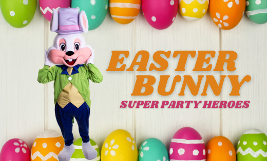 easter super party heroes rabbit hire Easter Holiday Incursions for School Events VAcation Care OSHC Corporate Events Brisbane Gold Coast